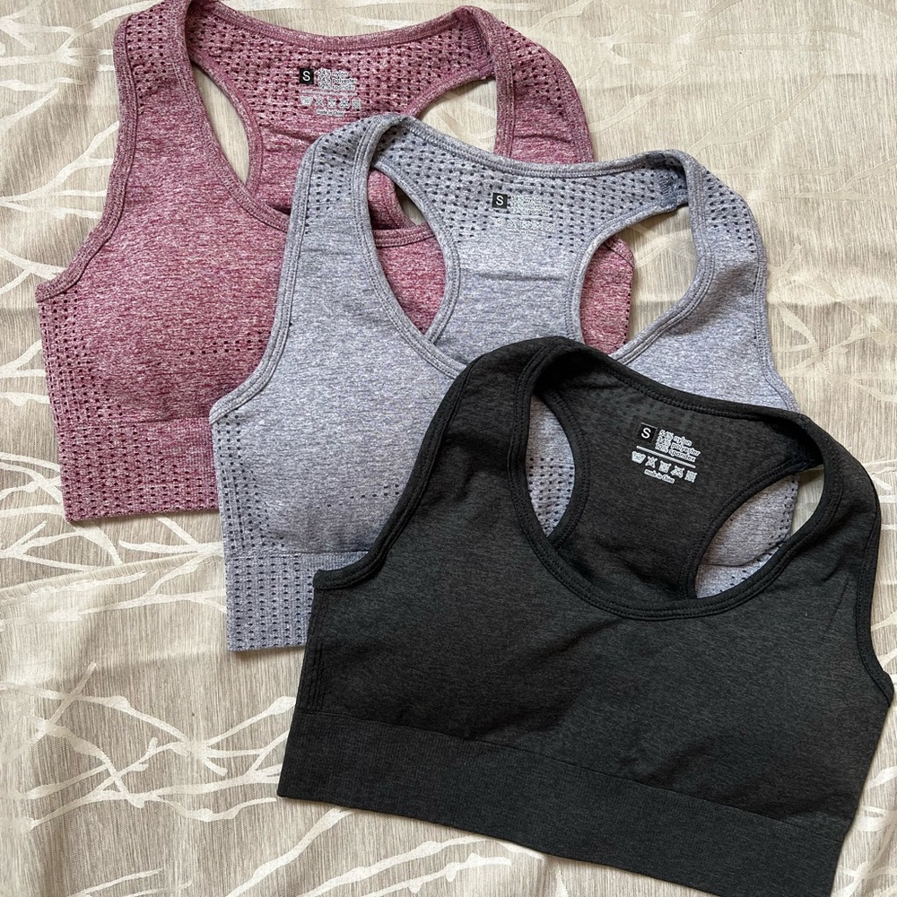 Three Size Small sports bra Black, Gray, Red